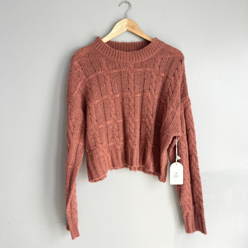 Kerisma Felipe Sweater Womens M/L Rust Orange Cable Knit Crop Pullover NWT
